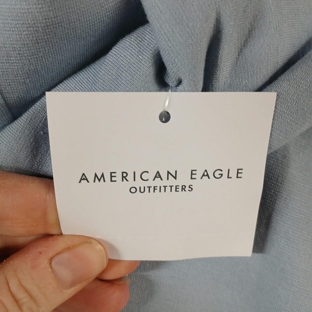American Eagle Outfitters Men's Light Blue Hoodie with Subtle Logo - Picture 9 of 10